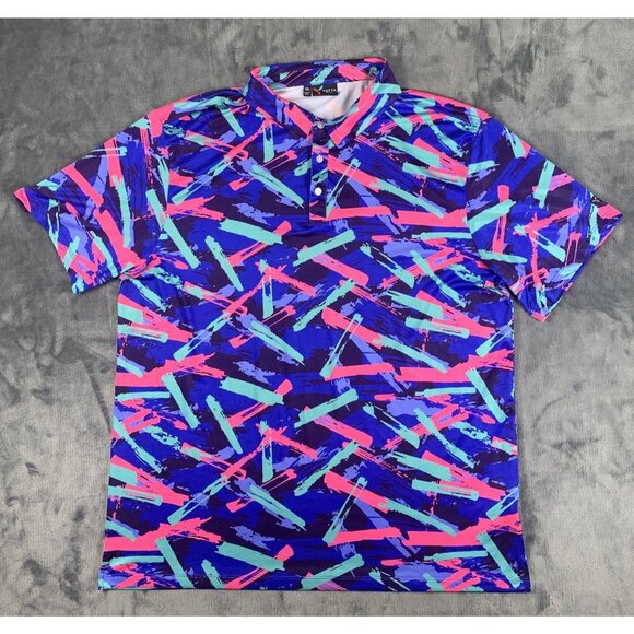 Yatta Golf Polo Shirt Mens XXL Performance Colorful Brushstroke Neon Golf Shirt - Picture 1 of 6